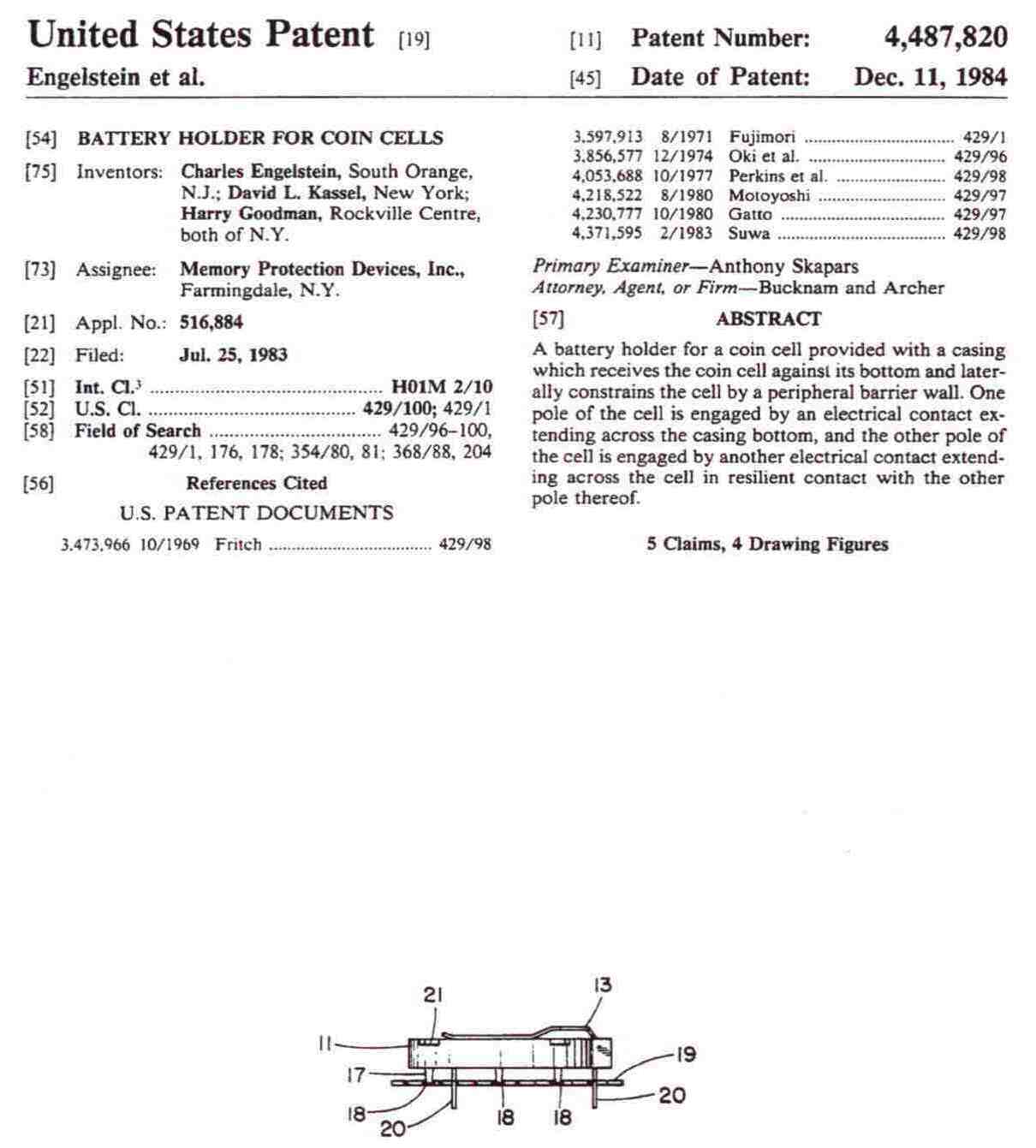 1984 lithium battery holder patent